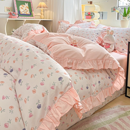 91家纺网 家纺一手货源 找家纺 （总）美洲琳 2025新款40支13372全棉韩版公主风花边四件套