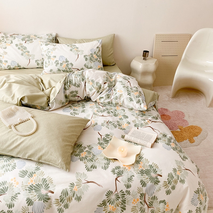 91家纺网 家纺一手货源 找家纺 帅露 2025开春新品全棉喷气13070小清新印花纯棉全棉四件套 萝樱