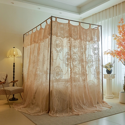 91家纺网 家纺一手货源 找家纺 （总）都市缘蚊帐 2025新款A902穿杆落地宫廷蚊帐烤漆支架款