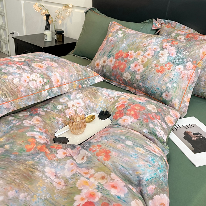 91家纺网 家纺一手货源 找家纺 帛美家纺 2025新款40S莱赛尔天丝棉数码印花四件套 翠玉纹