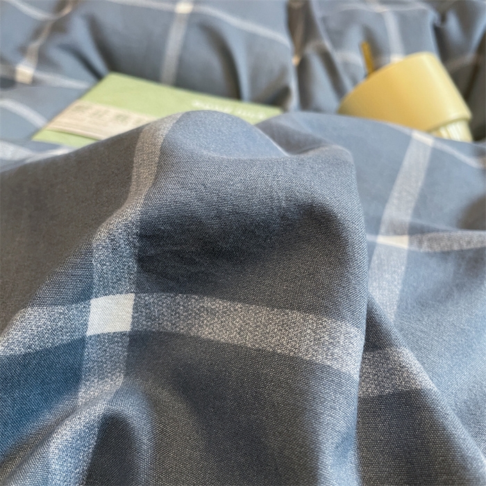91家纺网 家纺一手货源 找家纺 盛秋家纺 2025新款水洗棉格子系列四件套 灰大格+蓝灰