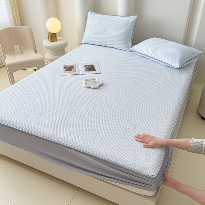 91家纺网 家纺一手货源 找家纺 小萌虎 2025新款冰豆豆凉席 床笠款 浅蓝