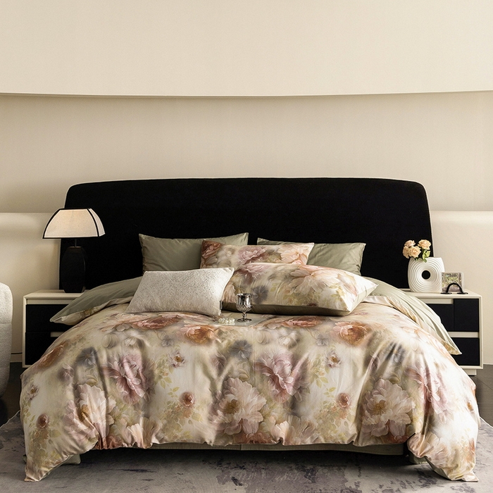 91家纺网 家纺一手货源 找家纺 立奥被业 2025新款60S数码印花四件套四件套 木兰绿