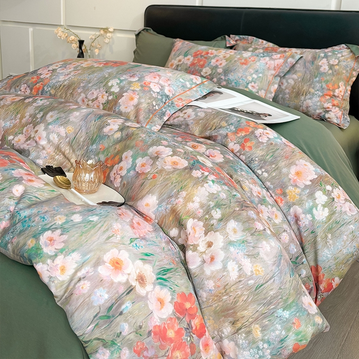 91家纺网 家纺一手货源 找家纺 帛美家纺 2025新款40S莱赛尔天丝棉数码印花四件套 翠玉纹