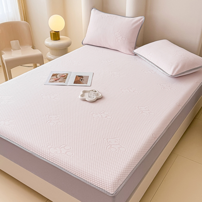 91家纺网 家纺一手货源 找家纺 小萌虎 2025新款冰豆豆凉席 床笠款 粉玉