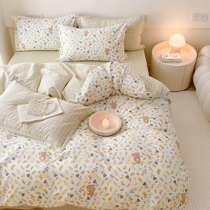 91家纺网 家纺一手货源 找家纺 帅露 2025开春新品全棉喷气13070小清新印花纯棉全棉四件套 朵朵熊