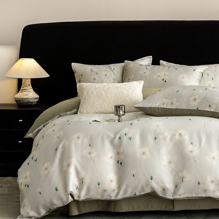 91家纺网 家纺一手货源 找家纺 立奥被业 2025新款60S数码印花四件套四件套 沁语-绿