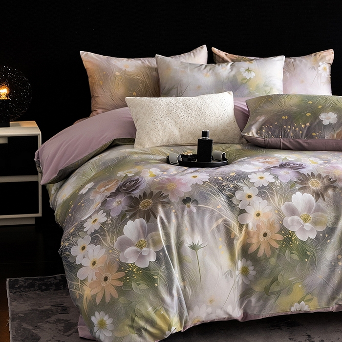 91家纺网 家纺一手货源 找家纺 立奥被业 2025新款60S数码印花四件套四件套 繁花紫