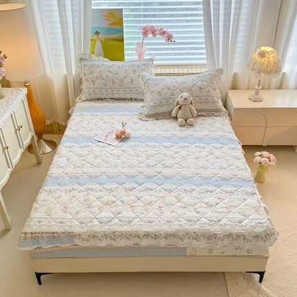 美达家纺 2025新款全棉印花夹棉床笠 花宠乐章-蓝