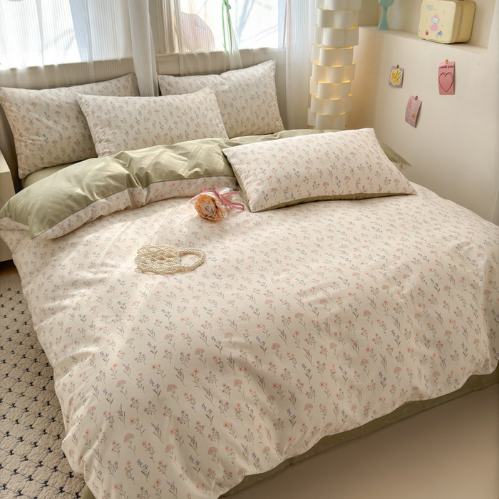 91家纺网 家纺一手货源 找家纺 清雅福 2025全棉13372小清新四件套和单被套早春系列第二批--四件套 梦回浅溪