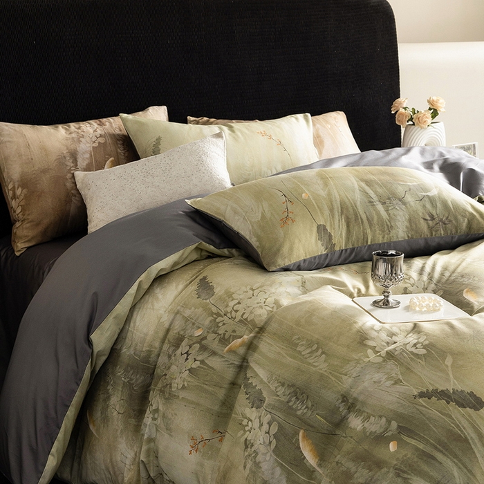 91家纺网 家纺一手货源 找家纺 立奥被业 2025新款60S数码印花四件套四件套 漠然灰