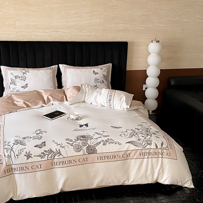91家纺网 家纺一手货源 找家纺 （总）赫帛 2025新款赫本猫联名系列四件套-鸟语花香