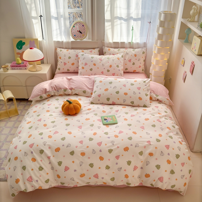 91家纺网 家纺一手货源 找家纺 清雅福 2025全棉13372小清新四件套和单被套早春系列第二批--四件套 南瓜佳人