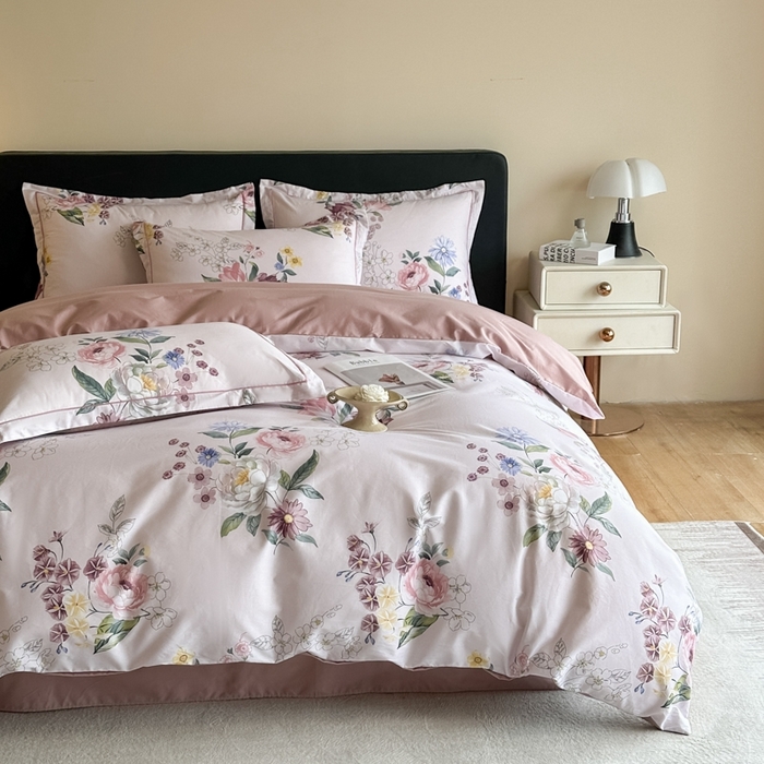 91家纺网 家纺一手货源 找家纺 格里芬家纺 2025新款全棉四件套13376纯棉印花四件套 暗香-粉