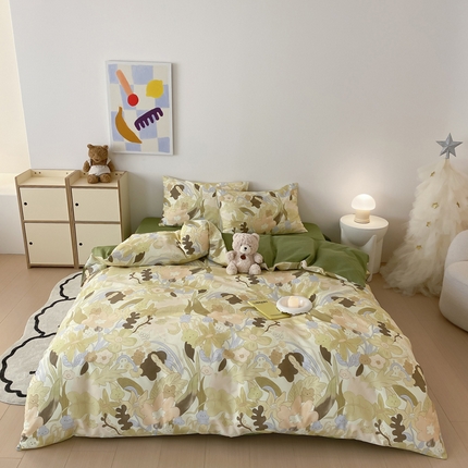 帅露 2025开春新品全棉喷气13070小清新印花纯棉全棉四件套 日光舞曲