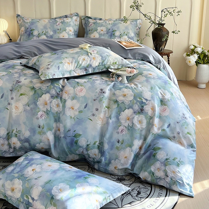 91家纺网 家纺一手货源 找家纺 梧桐树 2025新款100%全棉60S长绒棉套件 S29烟雨蒙蒙-绿