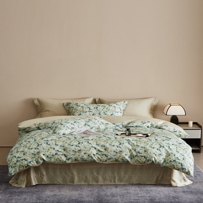 91家纺网 家纺一手货源 找家纺 顾家家居 2025新款莱塞尔数码印花四件套 青梧