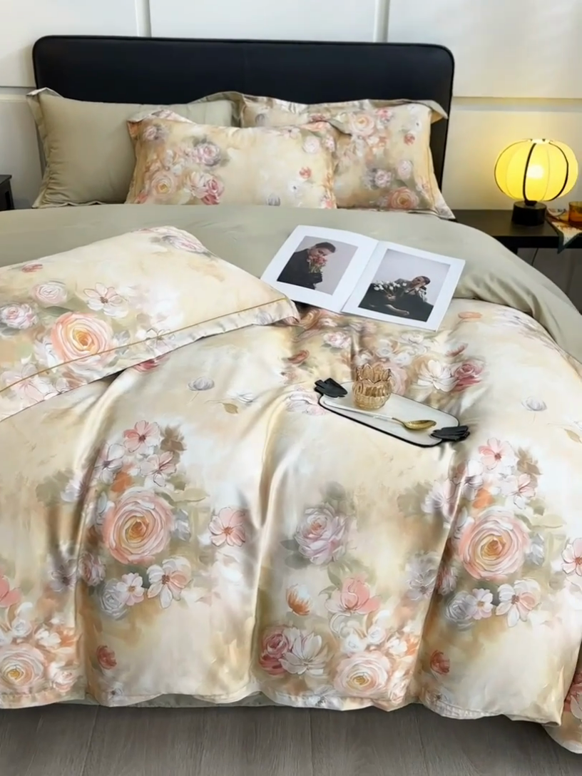 91家纺网 家纺一手货源 找家纺 帛美家纺 2025新款40S莱赛尔天丝棉数码印花四件套 芳昕