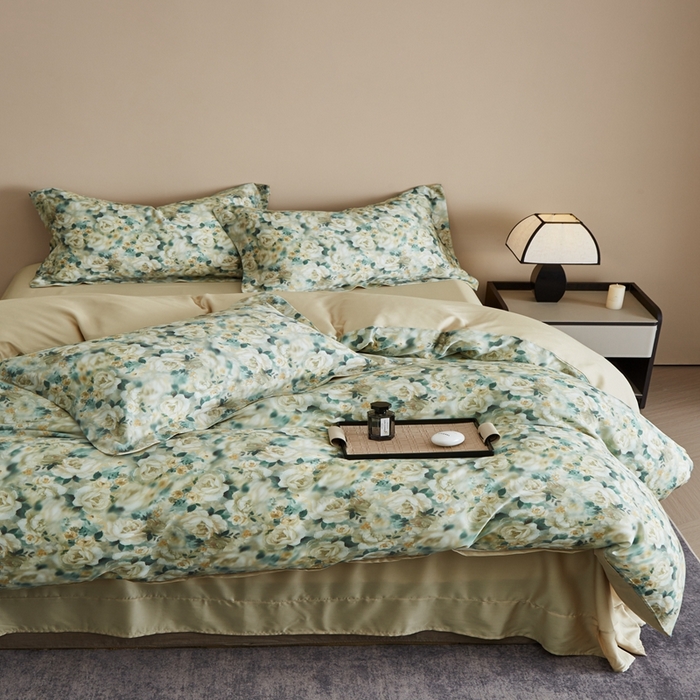 91家纺网 家纺一手货源 找家纺 顾家家居 2025新款莱塞尔数码印花四件套 青梧