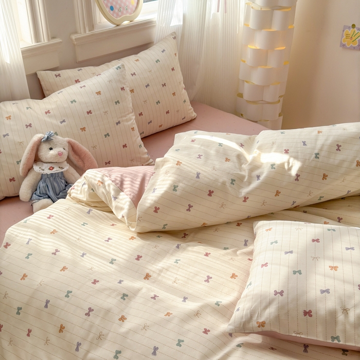 91家纺网 家纺一手货源 找家纺 清雅福 2025全棉13372小清新四件套和单被套早春系列第二批--单被套 糖果蝴蝶结