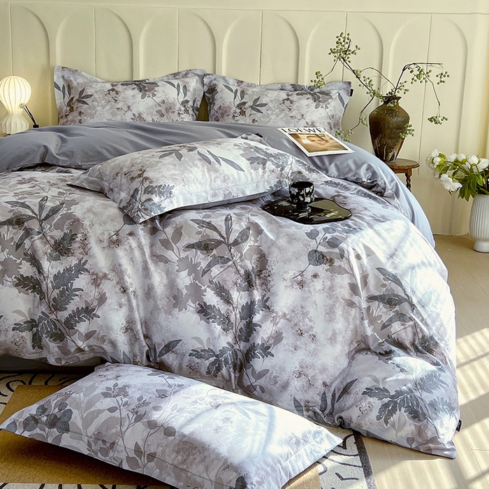 91家纺网 家纺一手货源 找家纺 梧桐树 2025新款100%全棉60S长绒棉套件 S25小雾山雨蓝