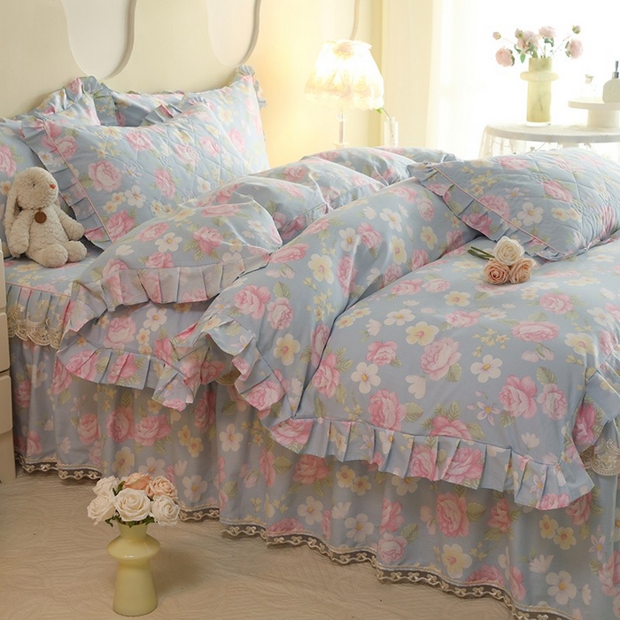 91家纺网 家纺一手货源 找家纺 （总）美达家纺 2025新款全棉印花半夹棉床裙四件套