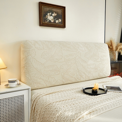 91家纺网 家纺一手货源 找家纺 逐日沙发套 2025新款提花绒床头罩-叶沙 米白