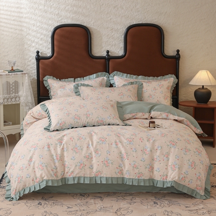 91家纺网 家纺一手货源 找家纺 （总）女子家纺 2025新款40支13070全棉荷叶双层花边款四件套