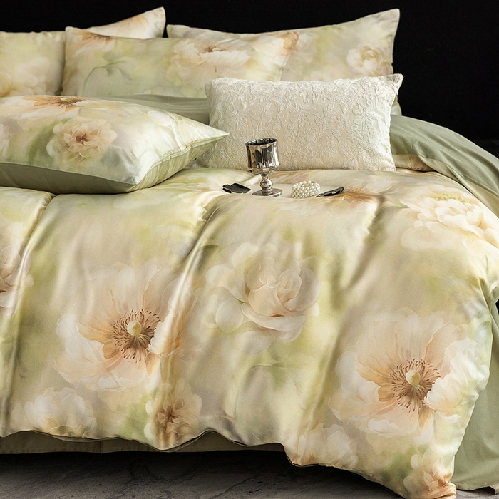 91家纺网 家纺一手货源 找家纺 立奥被业 2025新款60S数码印花四件套四件套 微澜-绿