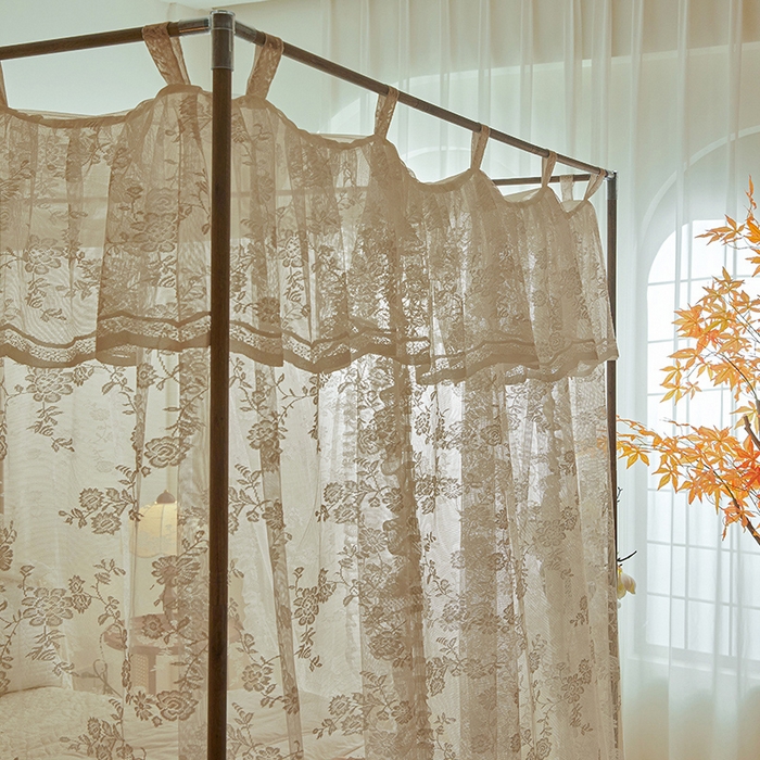 91家纺网 家纺一手货源 找家纺 都市缘蚊帐 2025新款A902穿杆落地宫廷蚊帐烤漆支架款 902可可庄园-奶油杏