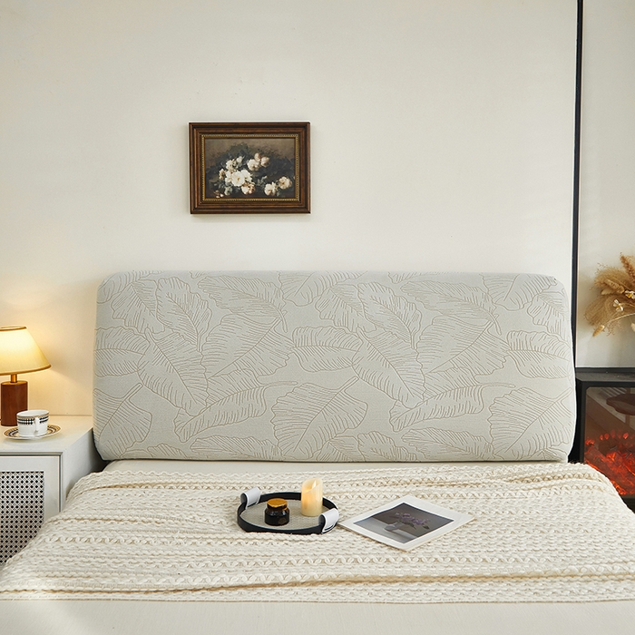 91家纺网 家纺一手货源 找家纺 逐日沙发套 2025新款提花绒床头罩-叶沙 浅灰