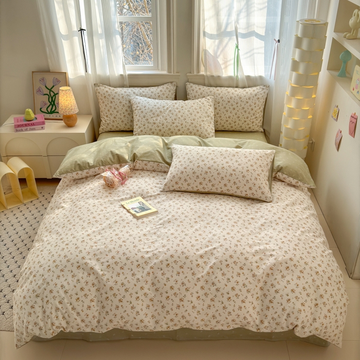 91家纺网 家纺一手货源 找家纺 清雅福 2025全棉13372小清新四件套和单被套早春系列第二批--四件套 秋雨花恋