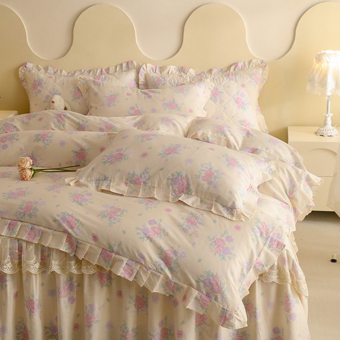 91家纺网 家纺一手货源 找家纺 美达家纺 2025新款全棉印花床裙四件套 幽香私语黄