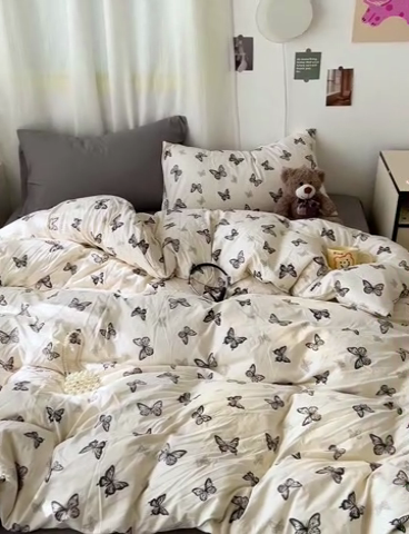 91家纺网 家纺一手货源 找家纺 仟人梦 2025新款水洗棉印花四件套 蝴蝶印记