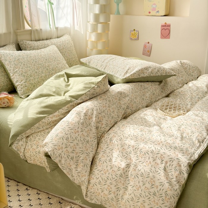 91家纺网 家纺一手货源 找家纺 清雅福 2025全棉13372小清新四件套和单被套早春系列第二批--单枕套 绿茵