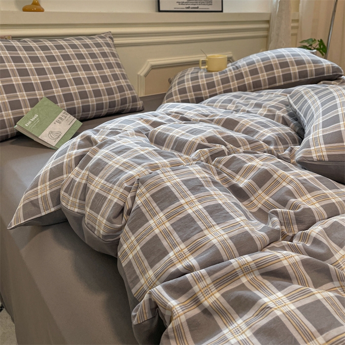 91家纺网 家纺一手货源 找家纺 （总）盛秋家纺 2025新款水洗棉格子条纹系列四件套【易安阁】