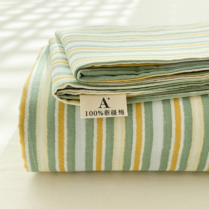 91家纺网 家纺一手货源 找家纺 眠博士2025新款全棉双层纱单枕套  双层纱枕套-黄绿条