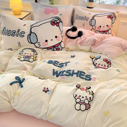 尤米【提供买家秀】2025新款水洗棉大版卡通毛巾绣四件套 凯丽猫-星星