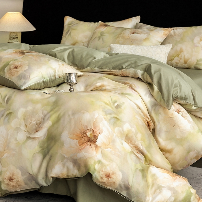 91家纺网 家纺一手货源 找家纺 立奥被业 2025新款60S数码印花四件套四件套 微澜-绿