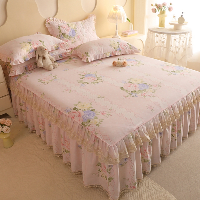 91家纺网 家纺一手货源 找家纺 美达家纺 2025新款全棉印花单床裙 绮梦花源