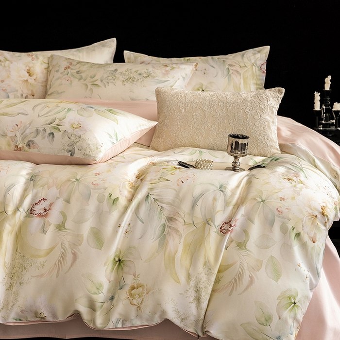 91家纺网 家纺一手货源 找家纺 立奥被业 2025新款60S数码印花四件套四件套 云馥-绿