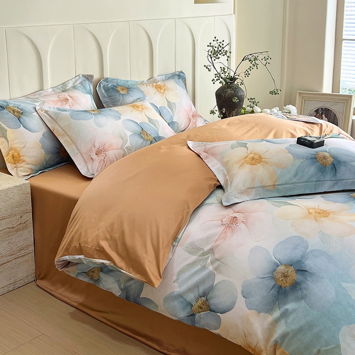 91家纺网 家纺一手货源 找家纺 梧桐树 2025新款100%全棉60S长绒棉套件 S27雅韵-蓝