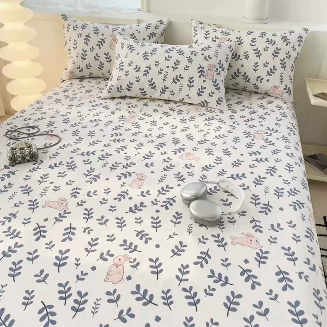 91家纺网 家纺一手货源 找家纺 眠博士2025新款全棉老粗布枕套 老粗布枕套-绿叶兔