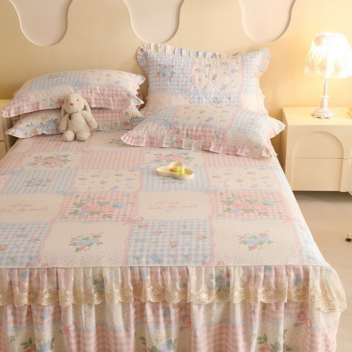 91家纺网 家纺一手货源 找家纺 美达家纺 2025新款全棉印花单床裙 悦动心妍