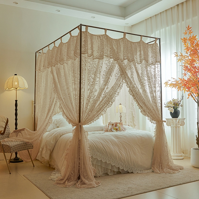 91家纺网 家纺一手货源 找家纺 902落地宫廷蚊帐 玫瑰庄园-奶油杏