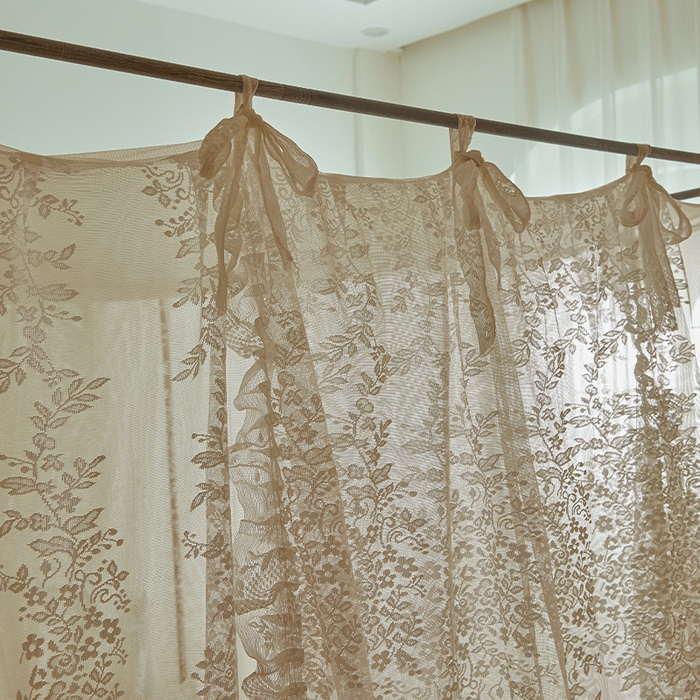 91家纺网 家纺一手货源 找家纺 2025新款浪漫落地蕾丝花边蚊帐905提花系带系列 905玫瑰庄园-奶油杏
