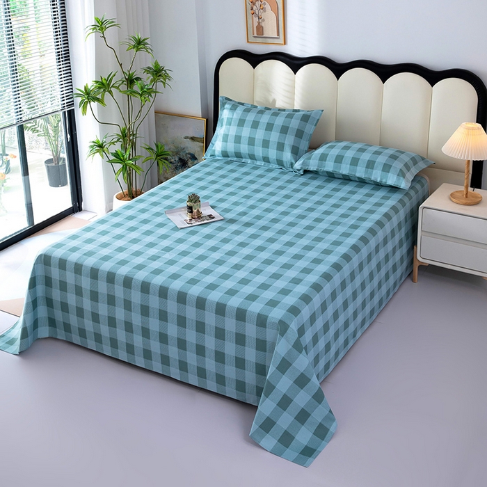 91家纺网 家纺一手货源 找家纺 帛洵2025新款原棉老粗布床单 蓝绿格