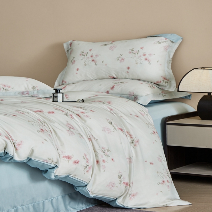 91家纺网 家纺一手货源 找家纺 顾家家居 2026新款莱塞尔数码印花四件套 捻绣