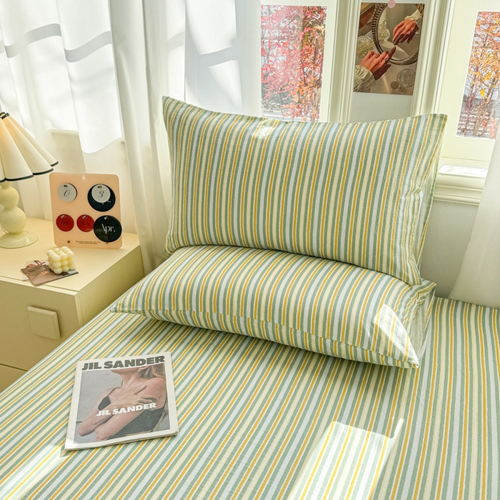 91家纺网 家纺一手货源 找家纺 眠博士2025新款全棉双层纱单枕套  双层纱枕套-黄绿条