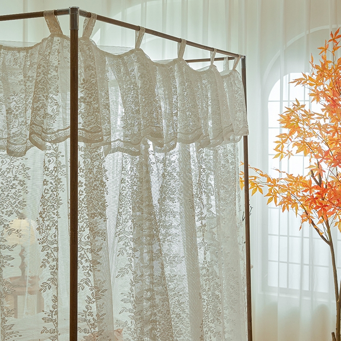 91家纺网 家纺一手货源 找家纺 都市缘蚊帐 2025新款A902穿杆落地宫廷蚊帐烤漆支架款 902玫瑰庄园-奶油白